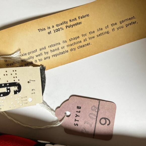 Vintage‎ 60s Sears Crestknit Mod Dress XS S Tag Jr 9 Black Red Floral Scarf Mod - Picture 11 of 13